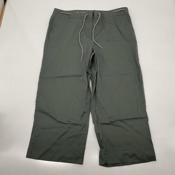 Talbots Pants - Talbots Womens Olive Green Drawstring Wide Leg Crop Pants Sz 16 Cotton S…